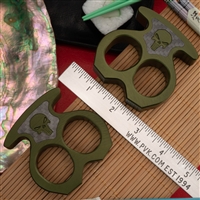 BURN Custom 2 Finger Knuckles Aluminum 3/4" Green w/Black Carbon Fiber Inlay Punisher Skull