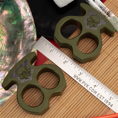 BURN Custom 2 Finger Knuckles Aluminum 3/4" Green w/Black Carbon Fiber Inlay Burn Skull