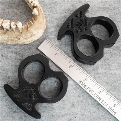 BURN Custom 2 Finger Knuckles Aluminum 3/4" Black w/Black Carbon Fiber Inlay Burn Skull