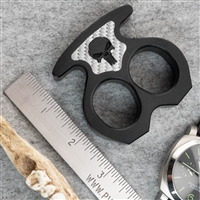 BURN Knives Two Finger Monster Knuckles Black Aluminum 3/4" Silver Twill Carbon Fiber Inlay Punisher Skull