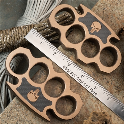 BURN Custom 4 Finger Knuckles Aluminum 3/4" Bronze w/Black Carbon Fiber Punisher Skull