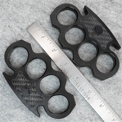 BURN Knives 4 Finger Knuckles Black Aluminum 1/2" Black Carbon Fiber Punisher  Skull