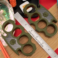 BURN Custom 4 Finger Knuckles Aluminum 3/4" Green w/Black Carbon Fiber Burn Skull