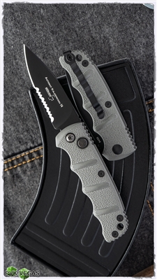 Boker Kalashnikov Auto Mini BKALS73BN Mini Black Clip Point Serrated Blade Gray Handle