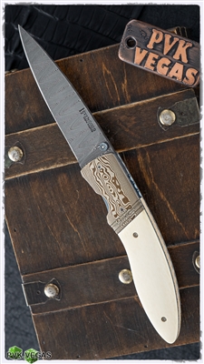 Bill Levengood Custom Liner Lock Folder, Bone Handles, Mokume Bolsters, Damascus Blade