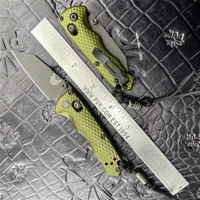 Benchmade 290BK-2 Manual Full Immunity CPM-M4 Black Wharncliffe Blade, Woodland Green Aluminum Handles