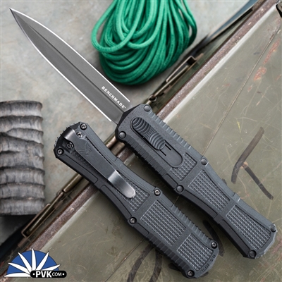 Benchmade Claymore 3370GY CPM-D2 Double Edge Smoke Gray PVD Blade, Black Grivory Handles