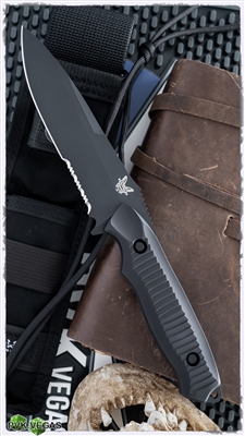 Benchmade Nimravus Drop Point Serrated Fixed Blade, 154CM, Black Aluminum Scales