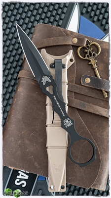 Benchmade SOCP Dagger Fixed Blade,  Black 440C, Desert Sand Sheath