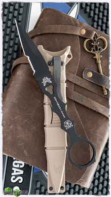 Benchmade SOCP Fixed Blade, Serrated Black 440C w/ Desert Sand Sheath