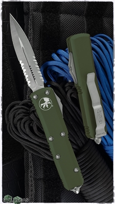 Microtech UTX-85 D/E 232-5OD Satin Partial Serrated Blade OD Green Handle