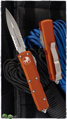 Microtech UTX-85 D/E 232-5OR Satin Partial Serrated Blade Orange Handle