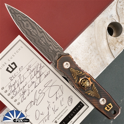 Blackside Customs/Starlingear P7 Chad Nichols Damascus Blade, Custom Copper Handle Starlingear Slickster Skulls, One Of A Kind