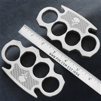 BURN Custom 4 Finger Knuckles Stainless Steel 1/2" Silver Twill Carbon Fiber Inlay Punisher Skull
