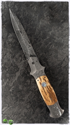 BURN Knives Gentleman's Auto Folder Delbert Mosaic Damascus Dagger w/ Mammoth Scales