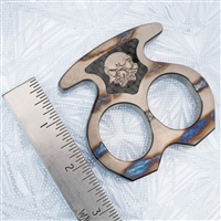 BURN Knives Two Finger Knuckles Titanium 1/2" Thick Carbon Fiber Inlay Burn Skull Logo With Custom Torched Pattern V2