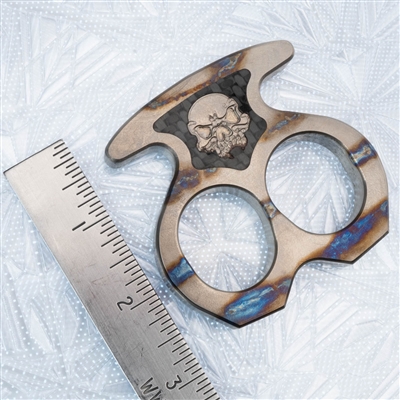 BURN Knives Two Finger Knuckles Titanium 1/2" Thick Carbon Fiber Inlay Burn Skull Logo With Custom Torched Pattern V2