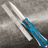 BURN Custom OTF Razor Phantom D/A Satin Blade Blue Anodized Chassis With Flamed Ti Spinal Cord