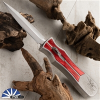 BURN Custom OTF Venom Mirror Polished 154CM Double Edge Blade, 416 SS Handle, Kirinite Red Pearl Inlays