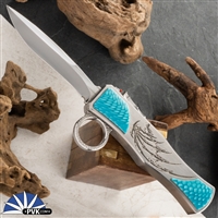 BURN Custom OTF Tomb Raider "Dragonslayer" Mirror Polished Nightmare Blade Aqua Dragonskin Juma Inlays Dragon Engraved Stainless Chassis