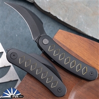 Cavol Knives Kage Front Flipper M390 Black Blade, Black Titanium Handle W/ Gold Accents - C03DDWG