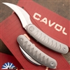 Cavol Knives Kage Front Flipper M390 Specular Stonewash Blade, White Titanium Handle C03SIMW