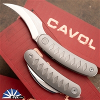 Cavol Knives Kage Front Flipper M390 Specular Stonewash Blade, White Titanium Handle C03SIMW