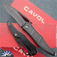 Cavol Knives Riback M390 Black Stonewash Blade, Black Titanium Handle W/ Green Patches - C07GRDW