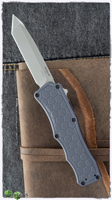 Hogue Out The Front Automatic Exploit 3.5" Tumbled Tanto Blade, Gray Aluminum Frame