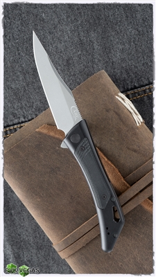 Case Shark Tooth Flipper, S35VN Stonewashed Clip Point Blade, Black Aluminum Handles w/ Black G10 Inlays
