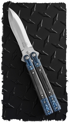 Jones Knives Custom Balisong Dagger Blade Blue Carbon FIber Bolsters