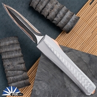 Core Edge USA 0331 Mike Irie Hand Ground Damascus Core Cu-Mai Double Edge Blade, Hand Rubbed & Prizm Stainless Steel Handle, Copper HW