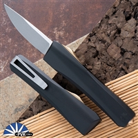 Core Edge USA 0331 E1, Single Edge 154CM, Blasted Bevel / Satin Flats Blade, Black Aluminum Handle, Bronze HW