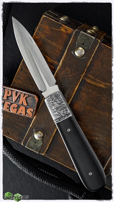Chuck Gedraitis Custom Slip Joint Dagger CPM-154 Damascus Bolsters Black Micarta
