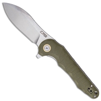CJRB Cutlery Mangrove Flipper Knife 3.45" Stonewashed Drop Point Blade, Contoured CNC Machined OD Green G10 Handles