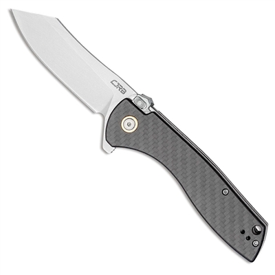 CJRB Cutlery Kicker Flipper Knife 3.52" Stonewashed Reverse Tanto Blade, Carbon Fiber Handles