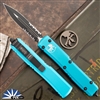 Microtech Ultratech 122-2TQ Double Edge Black Partial Serrated Blade, Turquoise Handle