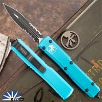 Microtech Ultratech 122-2TQ Double Edge Black Partial Serrated Blade, Turquoise Handle
