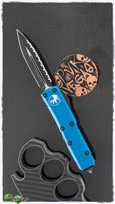 Microtech UTX-85 D/E 232-3BL Full Serrated Black Blade Blue Handle