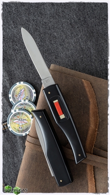 Collini Flylock Italy 1970-79 Button Open/Close Italian Automatic Knife Black Plastic Body