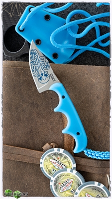 CRKT Folts Minimalist Bowie Cthulhu Neck Knife, 2" Satin Engraved Blade, Blue Handle