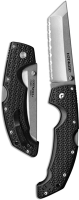 Cold Steel Voyager Large Tanto Point Tri-Ad Lock, Serrated 4" Stonewashed AUS 10A