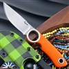 Dan Dugdale Custom Finger Hole Fixed Blade, Hand Rubbed Satin D2 Drop Point, Orange Micarta Handle, Neon Green & Black Sheath