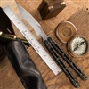 Ceroni Knives Damasteel Scorpion Blade Pinless Balisong Gold Web, Blackened Titanium Channel Handles #53