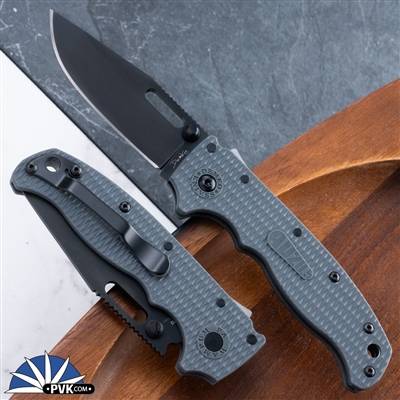 Demko Knives AD20.5 D2 Black Slotted Clip Point Blade, Shark Lock, Gray Grivory Handles