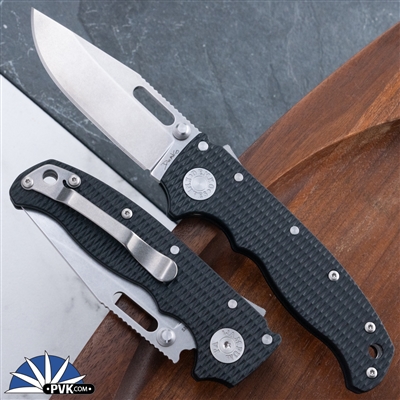 Demko Knives AD20.5 S35VN Stonewash Slotted Clip Point Blade, Shark Lock, Black G10 Handles