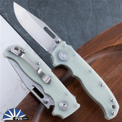 Demko Knives AD20.5 S35VN Stonewash Slotted Clip Point Blade, Shark Lock, Natural G10 Handles