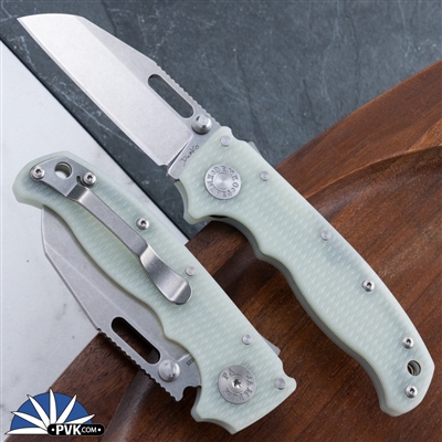 Demko Knives AD20.5 S35VN Stonewash Slotted Shark Foot Blade, Shark Lock, Natural G10 Handles