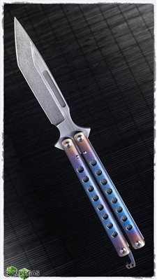 ExtremAddiction Custom 2020-B2 Balisong Anodized Ti Handles Wire Inlay Two Tone Tanto