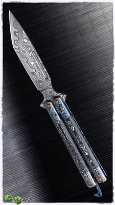 ExtremAddiction Custom 2020-B2 Balisong Full Dress Timascus Handles Fat Carbon Inlay XHP Damascus Tanto